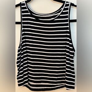 Black White Striped Cropped Tank Women's Sz XL